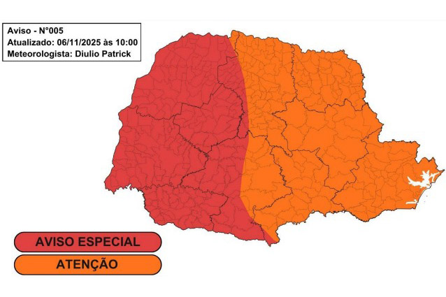 Tempestades desta sexta-feira devem ter ventos acima de 80 km/h e chuvas superiores a 50 mm no&nbsp;Paraná
